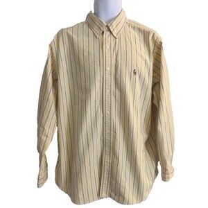 VTG RALPH LAUREN Classic FIT Button Up Shirt Sz 17.5 Large Yellow Striped Preppy